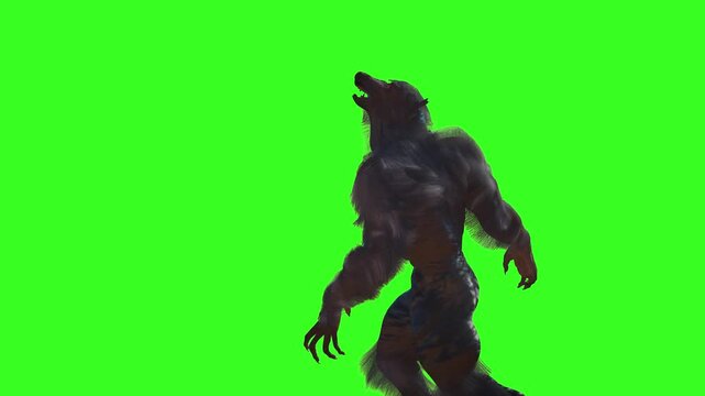 A werewolf howls at the moon on a green background 3d render