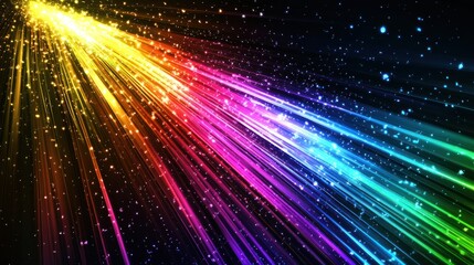 Naklejka premium A dynamic light show with beams of spectrum colors crisscrossing against a black background