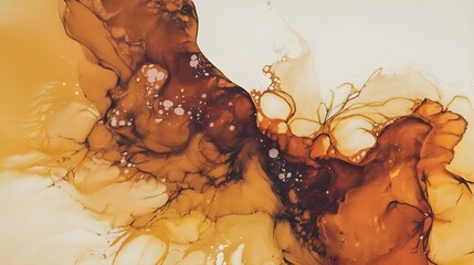 Alcohol ink technique painting in abstract fluid art. Warm tones are painted with flowing translucency. Background like the shifting sands' terrain. Designed for a cover, postcard, poster, or wall art