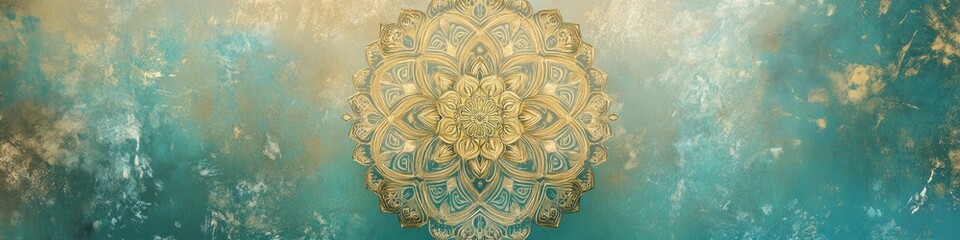 A wide background banner with an intricate mandala design in soft gold and teal tones, providing a calming and artistic backdrop