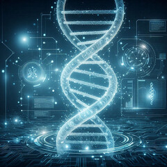dna background Futuristic AND scientific research concept with technology with blue glowing abstract molecules and laboratory beakers