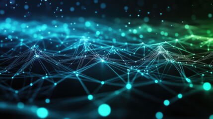 Obraz premium Abstract digital background with glowing lines and mesh waves, a blue and green color gradient, a dark background, a complex network of connections,generative ai