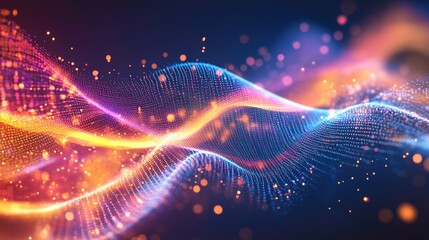 Obraz premium Abstract digital background with glowing waves and connections,wave ,dots,connection line, network line, an AI technology concept, ,generative ai