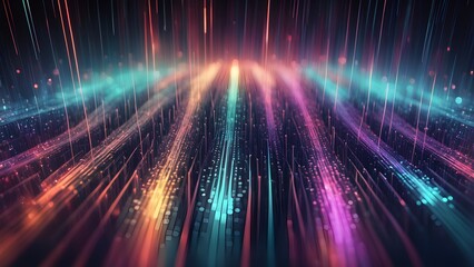Abstract background with colorful lines of light converging in the center.