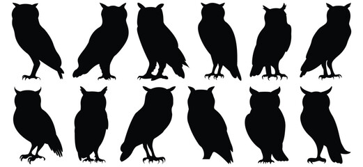 Owl silhouette set vector design big pack of bird illustration and icon