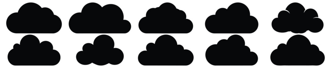 Cloud silhouettes set, sky pack of vector silhouette design, isolated background