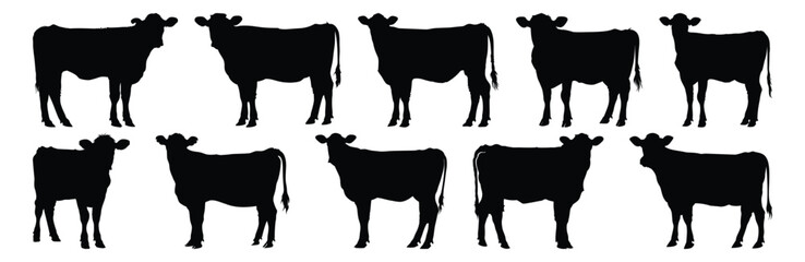 Cow silhouettes set, animal pack of vector silhouette design, isolated background
