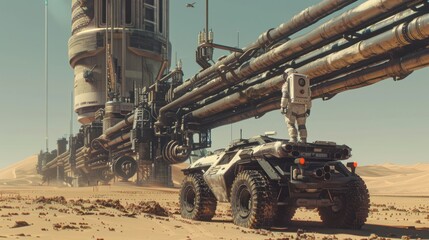 Obraz premium Astronaut on a futuristic vehicle