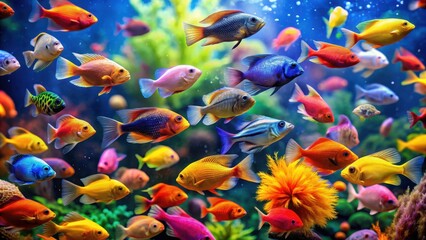 Colorful tropical fish swimming in a vibrant aquarium , aquarium, fish, underwater, tropical, colorful, vibrant, marine life