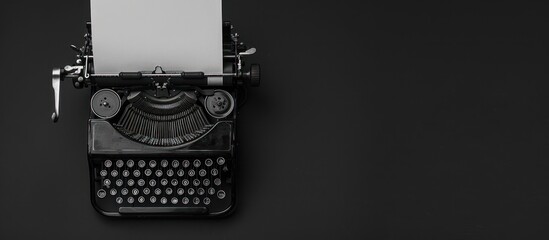 Old typewriter with a blank sheet of paper with a black surface
