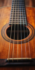 Obraz premium Close-up of an acoustic guitar - phone wallpaper - Generative AI