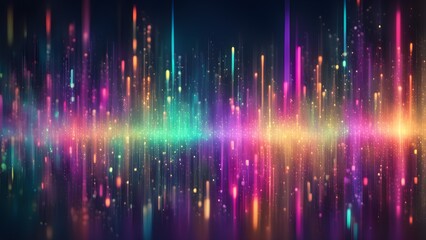 Abstract background with colorful glowing lines and particles, representing a futuristic cityscape or a digital world.