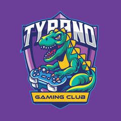 Vector Illustration of Dinosaur Playing Joystick with Esport Style Illustration Available for Logo Badge