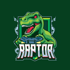 Vector Illustration of Dinosaur Playing Joystick with Esport Style Illustration Available for Logo Badge