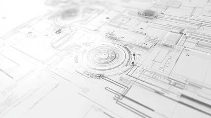 High-tech grey and white background featuring geometric shapes and digital interface elements, ideal for modern technology presentations.