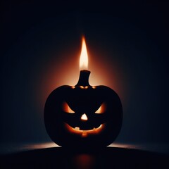 Halloween pumpkin with candle, silhouette of jack o lantern.