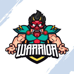 The Devil Oni Warrior in Emerald Green Armor Vector Mascot