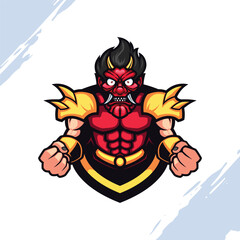 The Devil Oni Warrior in Red Armor Vector Mascot