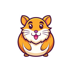 Cute hamster cartoon character on white background. Vector illustration.