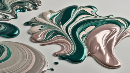 Abstract art of green, white and grey paint mixing together