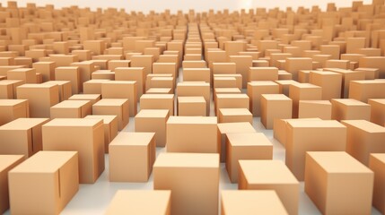 Obraz premium A perspective view of an endless field of brown cardboard boxes on a white surface.