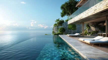 Fototapeta premium Luxury Villa With Infinity Pool Overlooking Ocean