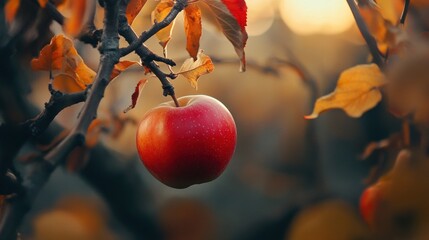 Red Apple Hanging on a Branch