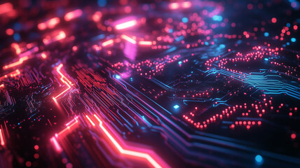 Obraz premium Futuristic glow of digital circuit board with vibrant colors and lights