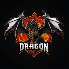 Black Dragon with Wings and Fire Emblem