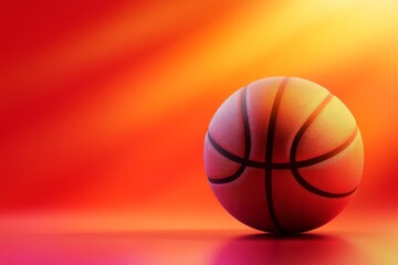 Fototapeta premium A 3D glossy cartoon basketball with a minimalist design sits on a smooth red gradient background, evoking a playful yet professional sports theme.