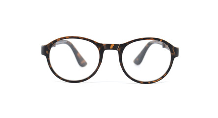 Fototapeta premium Stylish tortoiseshell eyeglasses with round frames on white background