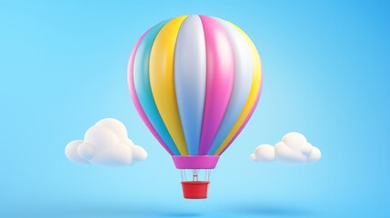 Obraz premium Colorful hot air balloon with clouds against a blue background.