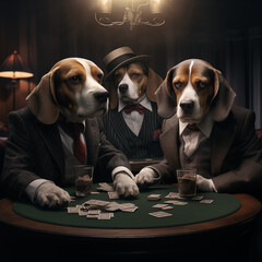 Dog Beagles Playing Poker