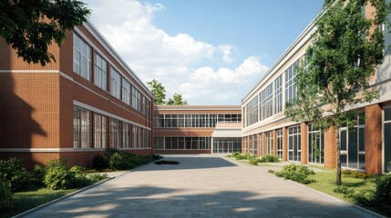 Brick School Building Courtyard