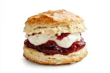 Scone, A slightly sweet, crumbly bread often enjoyed with clotted cream and jam, popular in British breakfasts. isolated on white background