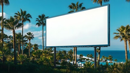 Fototapeta premium Blank Billboard Tropical Beach Palm Trees Mockup