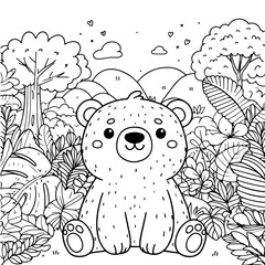 Fototapeta premium baby bear in the forest coloring book for kids
