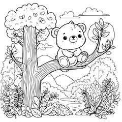 Fototapeta premium baby bear in the forest coloring book for kids