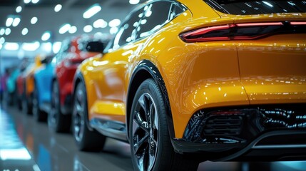Modern Cars on Display in Showroom with Bright Lighting and Sleek Designs