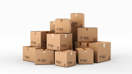 A stack of cardboard boxes on a white background.