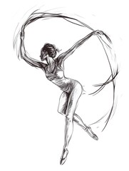 Graceful Dancer s Fluid Movement Captured in Monochrome Sketch