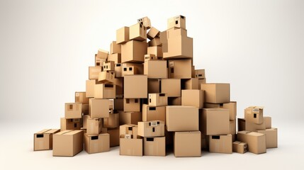 A large pile of cardboard boxes stacked on top of each other.