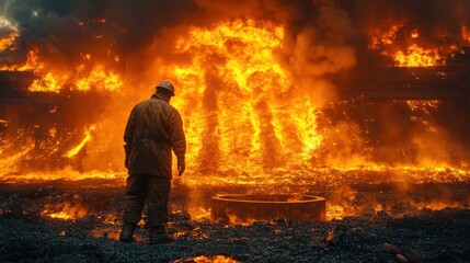 Forging Fire: Steel Worker Pouring Molten Metal in Factory, Gritty Industrial Atmosphere, Dramatic Lighting