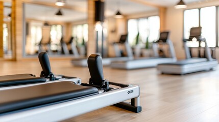 Fototapeta premium Pilates Reformer Machine in Modern Fitness Studio