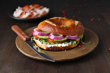 Bagel sandwich, concept of tasty food for breakfast and lunch