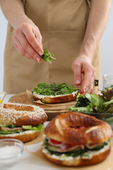 Bagel sandwich, concept of tasty food for breakfast and lunch