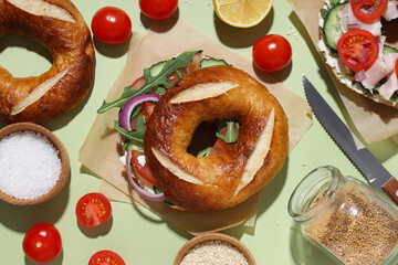 Bagel sandwich, concept of tasty food for breakfast and lunch