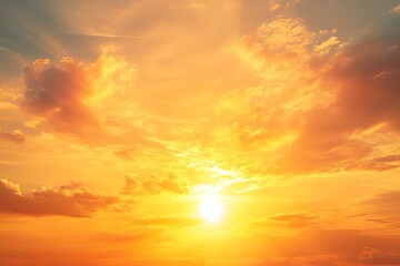 Obraz premium Sunset sky clouds in the evening summer with Orange, Yellow sunlight in Golden hour or morning sunrise, Horizon sky nature background , ai