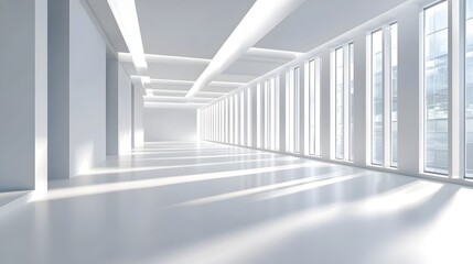 Bright Minimalist 3D Office Space with Empty Room and Copy Area