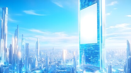 Futuristic Cityscape with Digital Portal
